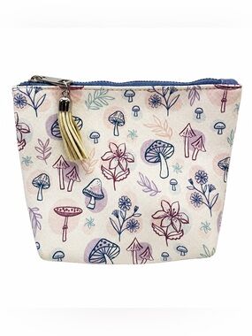 OCS Designs Mushroom Floral Zipper Cosmetic Makeup Pouch Travel Toiletry Bag